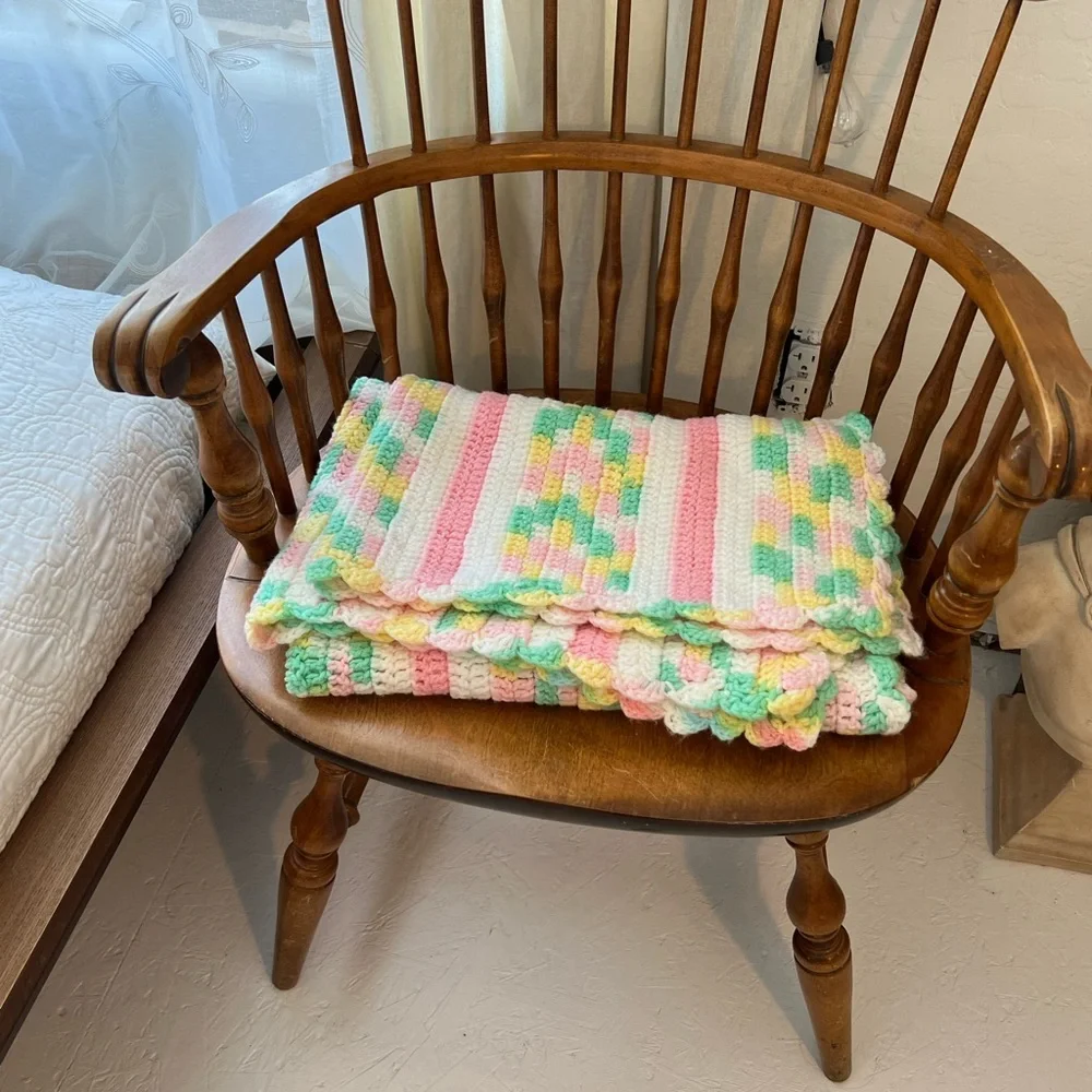 Hand made crochet baby girl blanket